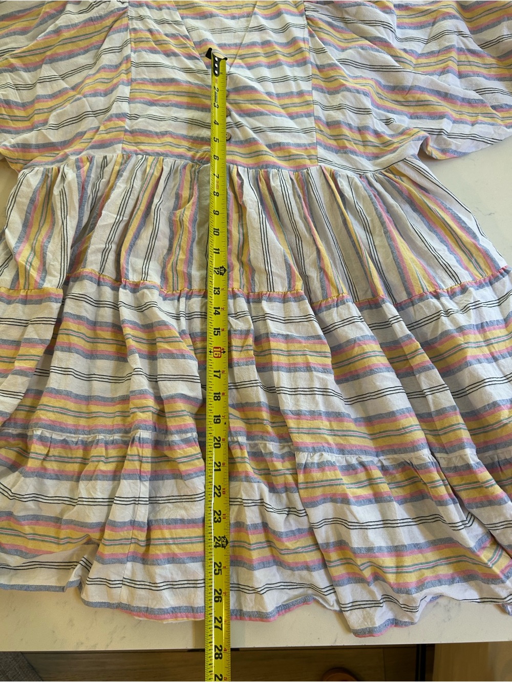Label of Love XL Striped Tiered Midi Dress Puff Sleeve Coastal Boho - Picture 11 of 13